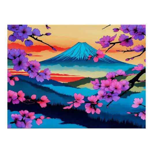 Fuji en Sakura Blossom Schilderachtig kunst Perfect Poster (Voorkant)