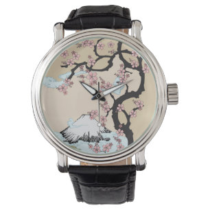 Fuji en Sakura: lederen riem volgen Horloge