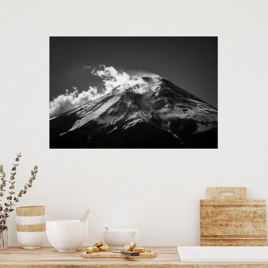 Fuji in zwart-wit poster (Keuken)