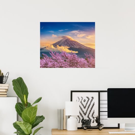 Fuji Mountain en Cherry Blossom in Spring Japan Poster (Thuiskantoor)