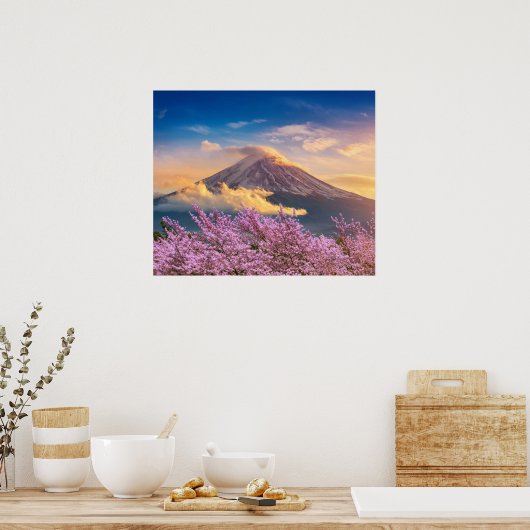 Fuji Mountain en Cherry Blossom in Spring Japan Poster (Keuken)