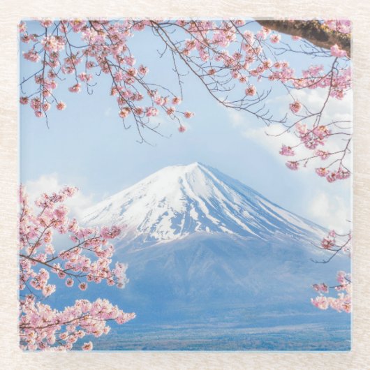 Fuji Mountain | Meer van Kawaguchiko | Lente in Ja Glazen Onderzetter (Voorkant)