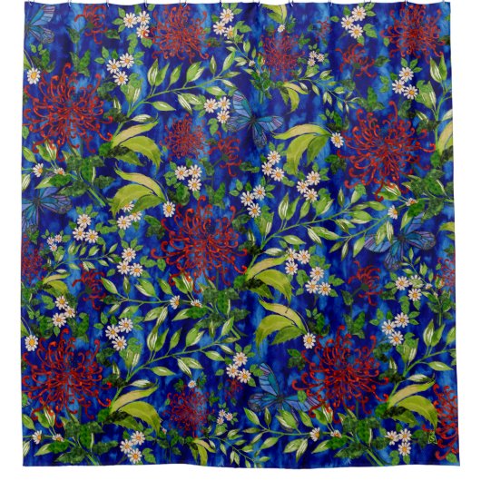 Fuji Mums Daisies en Butterflies Douchegordijn (Voorkant)