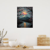 Fuji Sunset Cherry Blossom Mountain Art Poster (Keuken)