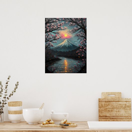  Fuji Sunset Cherry Blossom Mountain Art Poster (Keuken)