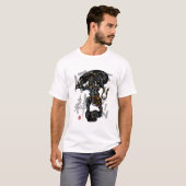 FUJIN, god van de wind kalligrafie kunst T-shirt (Voorkant volledig)