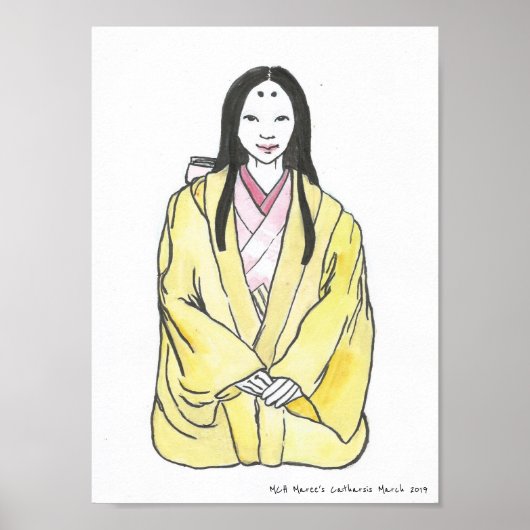 Fujiwara Lady - Oude Historische Japanse Mode Poster (Voorkant)