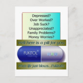 Fukitol, baan is klote, overwerkt, geen zorgen, briefkaart (Voorkant)