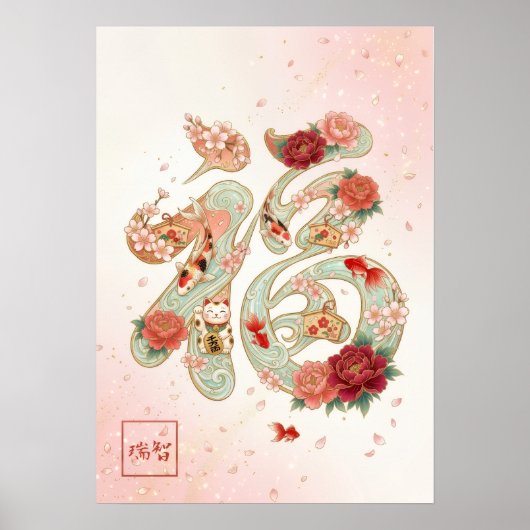 Fuku: Calligraphy "Good Fortune"260020230 Poster (Voorkant)