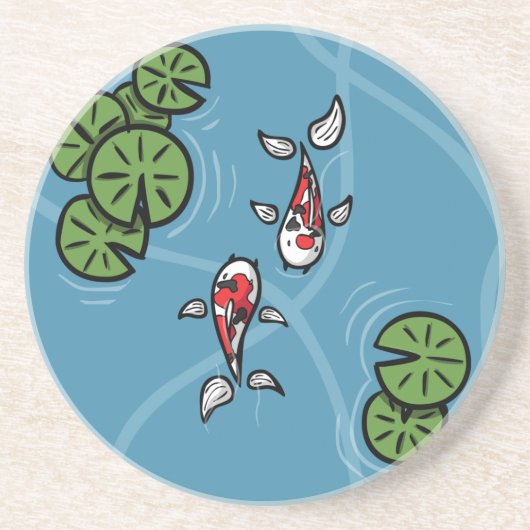 Fuku en Heiwa het Koi-Onderzetter Zandsteen Onderzetter (Voorkant)