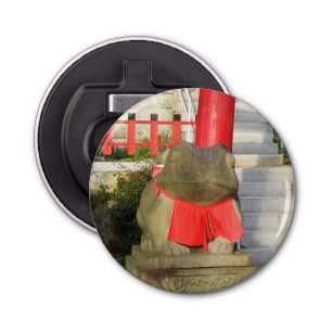 Fuku Kaeru 福 か る Fortune Frog met Red Yodarekake Button Flesopener