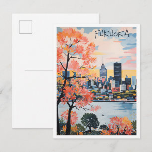Fukuoka Japan Vintage Reis Kunst Briefkaart