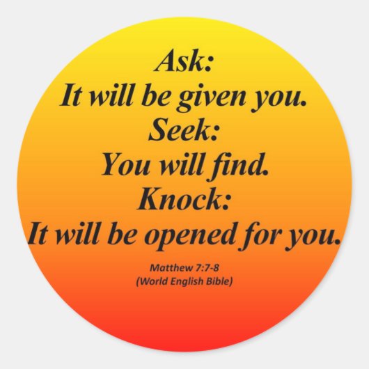 Fulfillment Matthew 7:7-8 Abbrev Ronde Sticker (Voorkant)