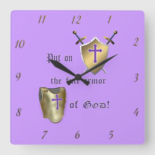 Full Armor Of God Wall Clock Vierkante Klok (Voorkant)