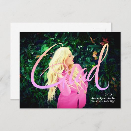 Full Bleed Photo Neon 2 Afstudeerder Overlay Aanko Aankondigingskaart (Voorkant / Achterkant)