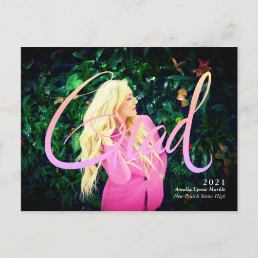 Full Bleed Photo Neon 2 Afstudeerder Overlay Aanko Aankondigingskaart (Voorkant)