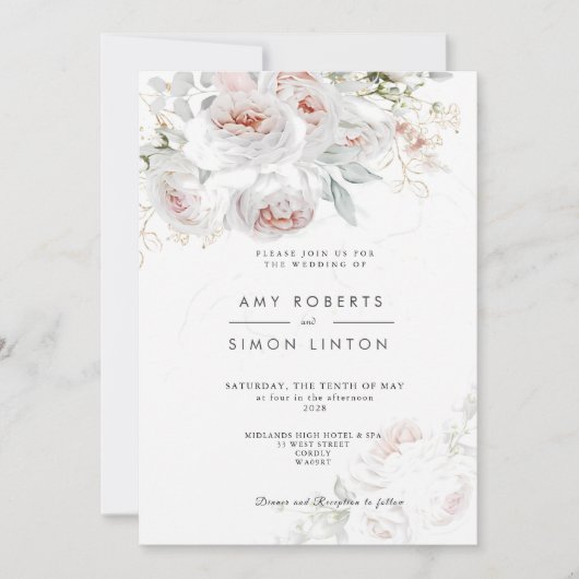 Full Bloom Pink Roses Wedding Invitation Kaart (Voorkant)