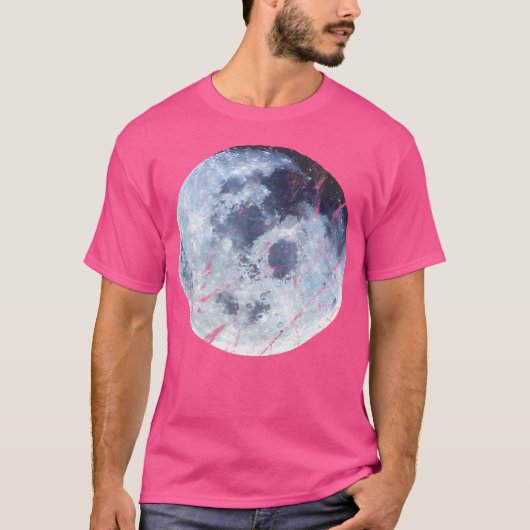 Full Blue Moon Distressed Art Space Astronomy T-shirt (Voorkant)