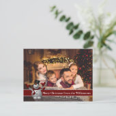 Full Briefkaart Photo Snowman met rode tekstband (Staand voorkant)