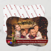 Full Card Photo en Elf met Red Text Band Fancy Feestdagenkaart (Voorkant / Achterkant)