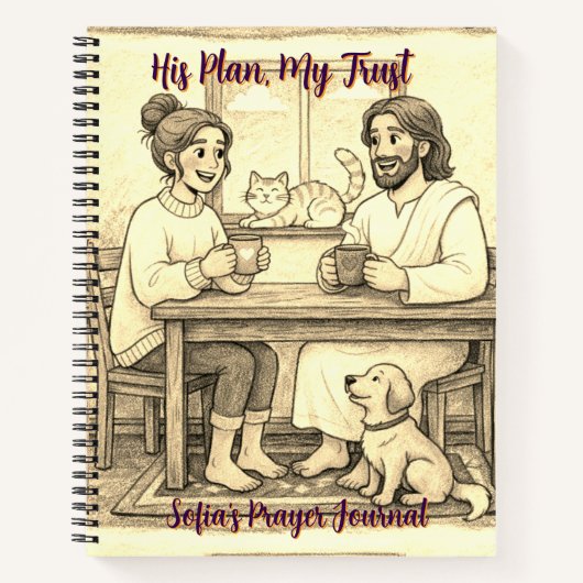 Full Cover Sepia Jesus Notebook - Personalized Notitieboek (Voorkant)