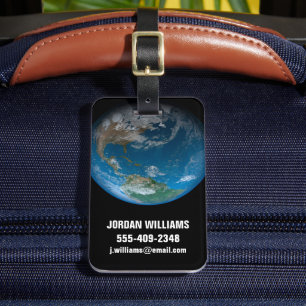 Full Earth met Noord- en Zuid-Amerika. Bagagelabel