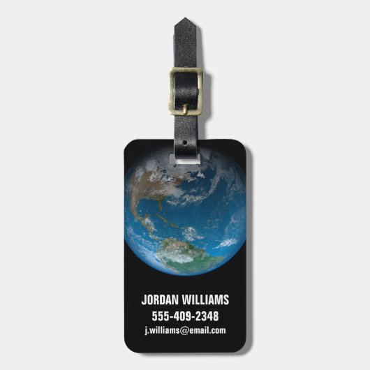 Full Earth met Noord- en Zuid-Amerika. Bagagelabel (Voorkant verticaal)