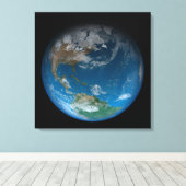 Full Earth met Noord- en Zuid-Amerika. Canvas Afdruk (Insitu (Houten vloer))
