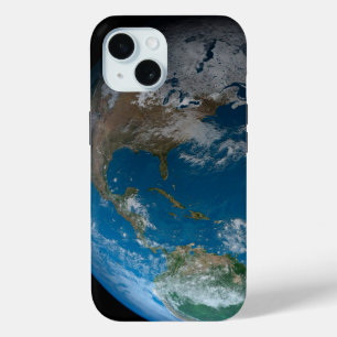 Full Earth met Noord- en Zuid-Amerika. iPhone 15 Case