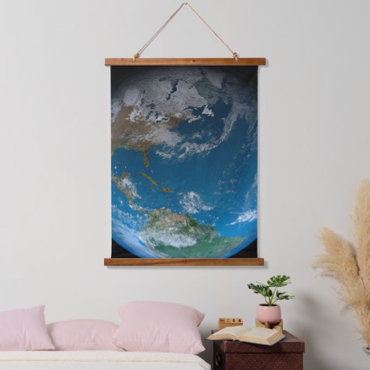 Full Earth met Noord- en Zuid-Amerika. Hangend Wandkleed (Slaapkamer)