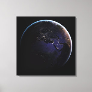 Full Earth met stadslichten van Europa 's nachts. Canvas Afdruk