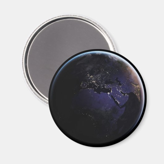 Full Earth met stadslichten van Europa 's nachts. Magneet (Voorkant / Achterkant)