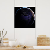 Full Earth met stadslichten van Europa 's nachts. Poster (Keuken)