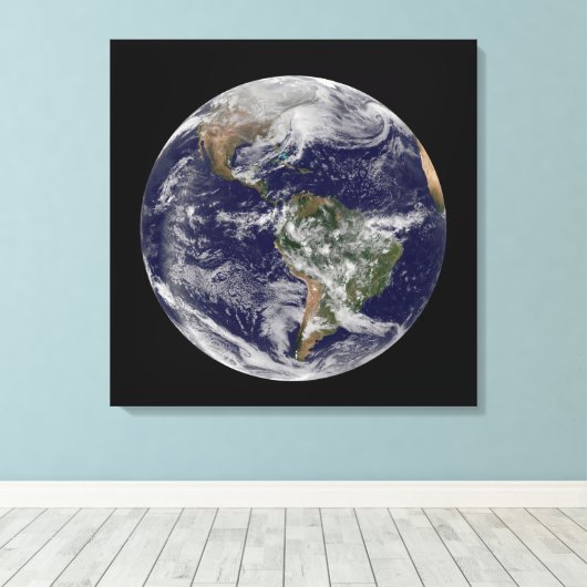 Full Earth toont een krachtig winterse Storm. Canvas Afdruk (Insitu (Houten vloer))