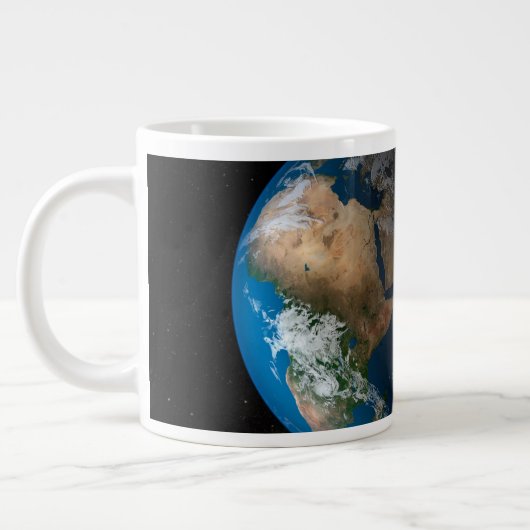 Full Earth toont gesimuleerde wolken boven Afrika. Grote Koffiekop (Links)