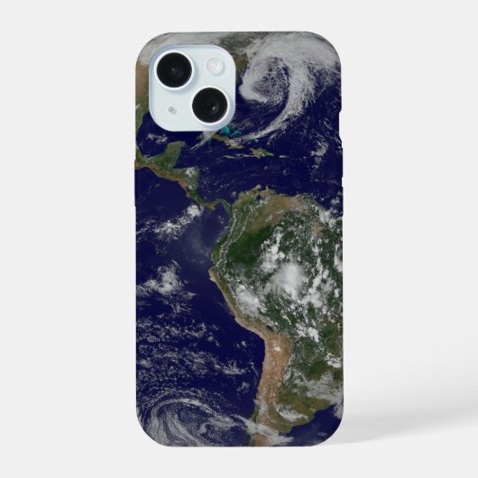 Full Earth toont lagedruksystemen. iPhone 15 Case (Achterkant)