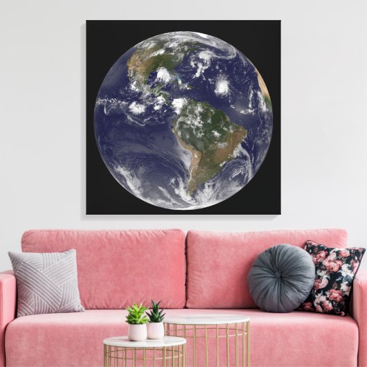 Full Earth toont tropische Stormen in de Atlantisc Canvas Afdruk (Insitu (Woonkamer))