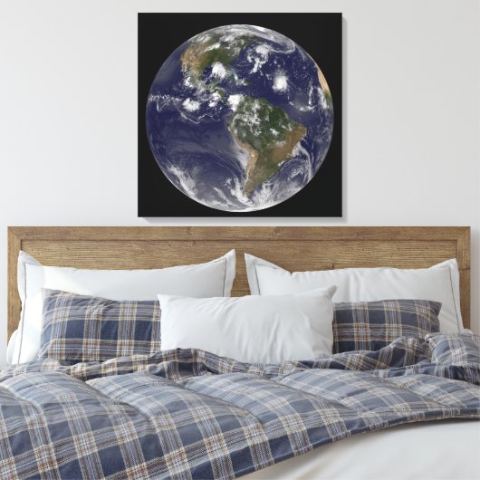 Full Earth toont tropische Stormen in de Atlantisc Canvas Afdruk (Insitu (Slaapkamer))