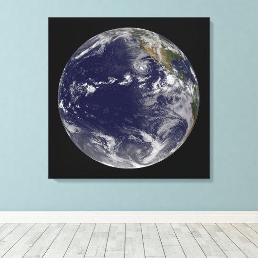 Full Earth toont verschillende tropische Stormen. Canvas Afdruk (Insitu (Houten vloer))
