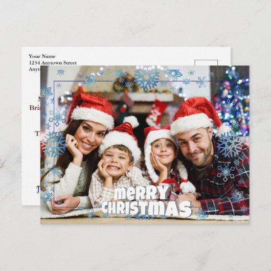 Full Front Photo Snowy Merry Kerstmis Briefkaart (Voorkant / Achterkant)