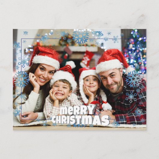 Full Front Photo Snowy Merry Kerstmis Briefkaart (Voorkant)