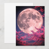 Full Moon and Cherry Blossoms Invitation – Elegant Kaart (Voorkant / Achterkant)