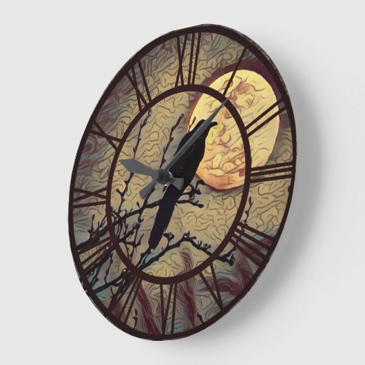Full Moon and Crow Autumn Herfst Digital Painting Grote Klok (Hoek)