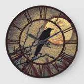 Full Moon and Crow Autumn Herfst Digital Painting Grote Klok (Voorkant)