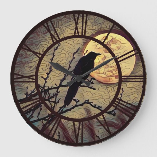 Full Moon and Crow Autumn Herfst Digital Painting Grote Klok (Voorkant)