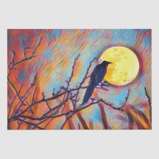 Full Moon and Crow Autumn Herfst Digital Painting Tissuepapier (Voorkant)