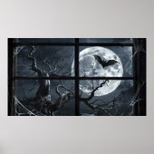 Full Moon Bat Poster - Gothic Window Uitzicht Art (Voorkant)