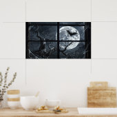 Full Moon Bat Poster - Gothic Window Uitzicht Art (Keuken)
