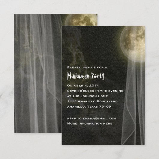 Full Moon Black Night Halloween Party Small Invite Kaart (Voorkant / Achterkant)