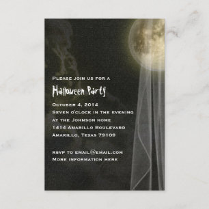 Full Moon Black Night Halloween Party Small Invite Kaart